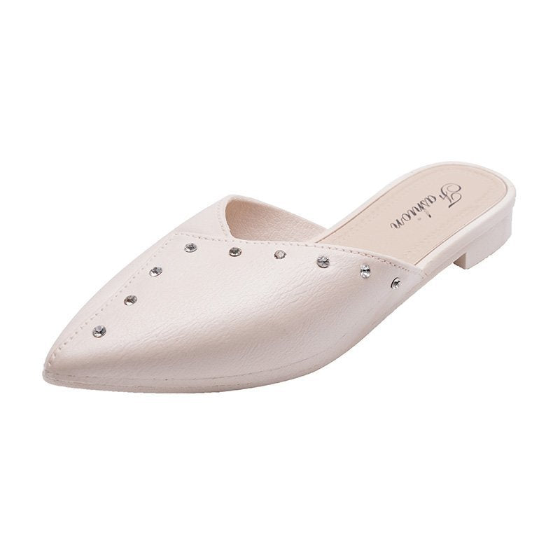 Flat Toe Cap Mules With Thick Heels And Lazy Sandal