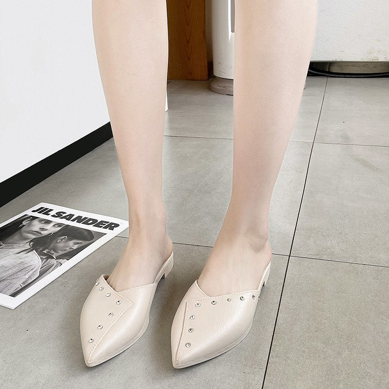 Flat Toe Cap Mules With Thick Heels And Lazy Sandal