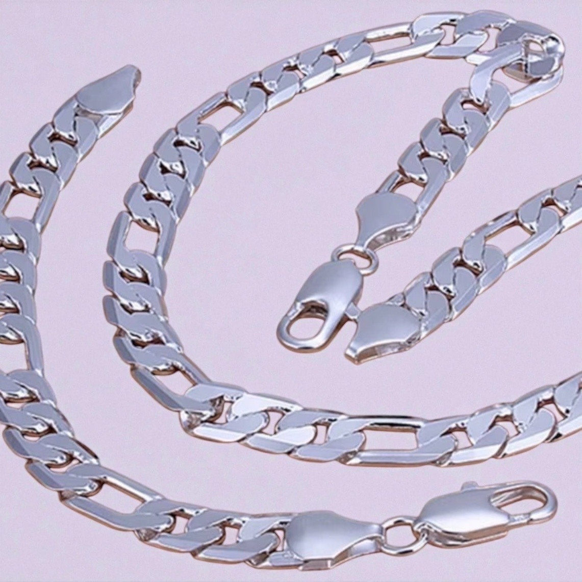 12MM Figaro Set 925 Sterling Silver 28” Necklace 7” Bracelet unisex Heavy