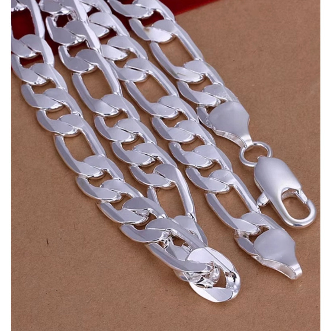 12MM Figaro 925 Sterling Silver 28” Necklace unisex Heavy