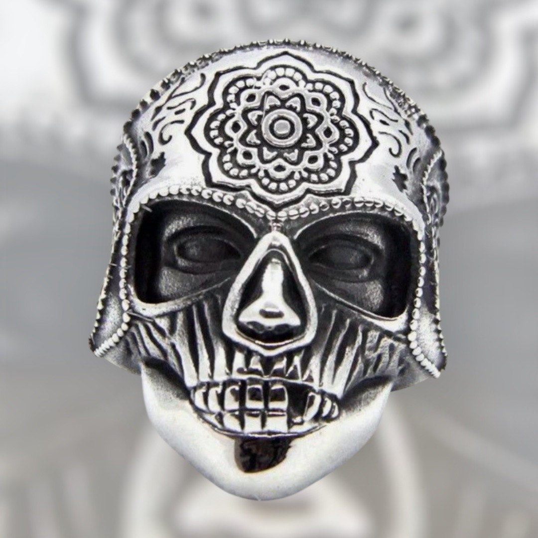 316L Stainless Steel SZ.11 Heavy Sugar Men Skull Ring 2” Santa Muerte