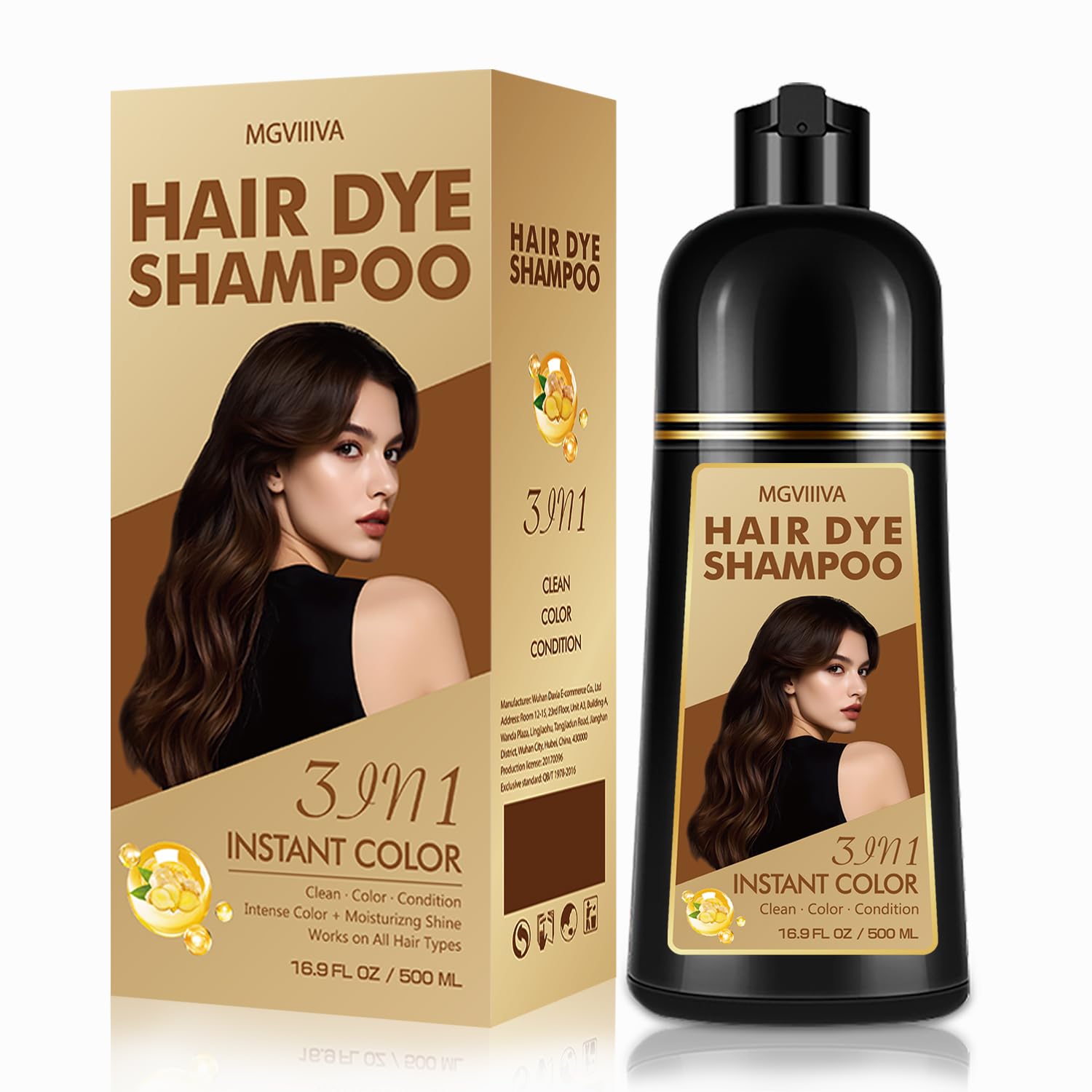 Mgviiiva Hair Dye Shampoo 3 in 1, Light Brown Hair Dye for Men & Women, Long Lasting Hair Color for Gray Hair Coverage, Easy to Use, Shampoo for Color Treated Hair Dye 16.9 Fl Oz (Light brown)