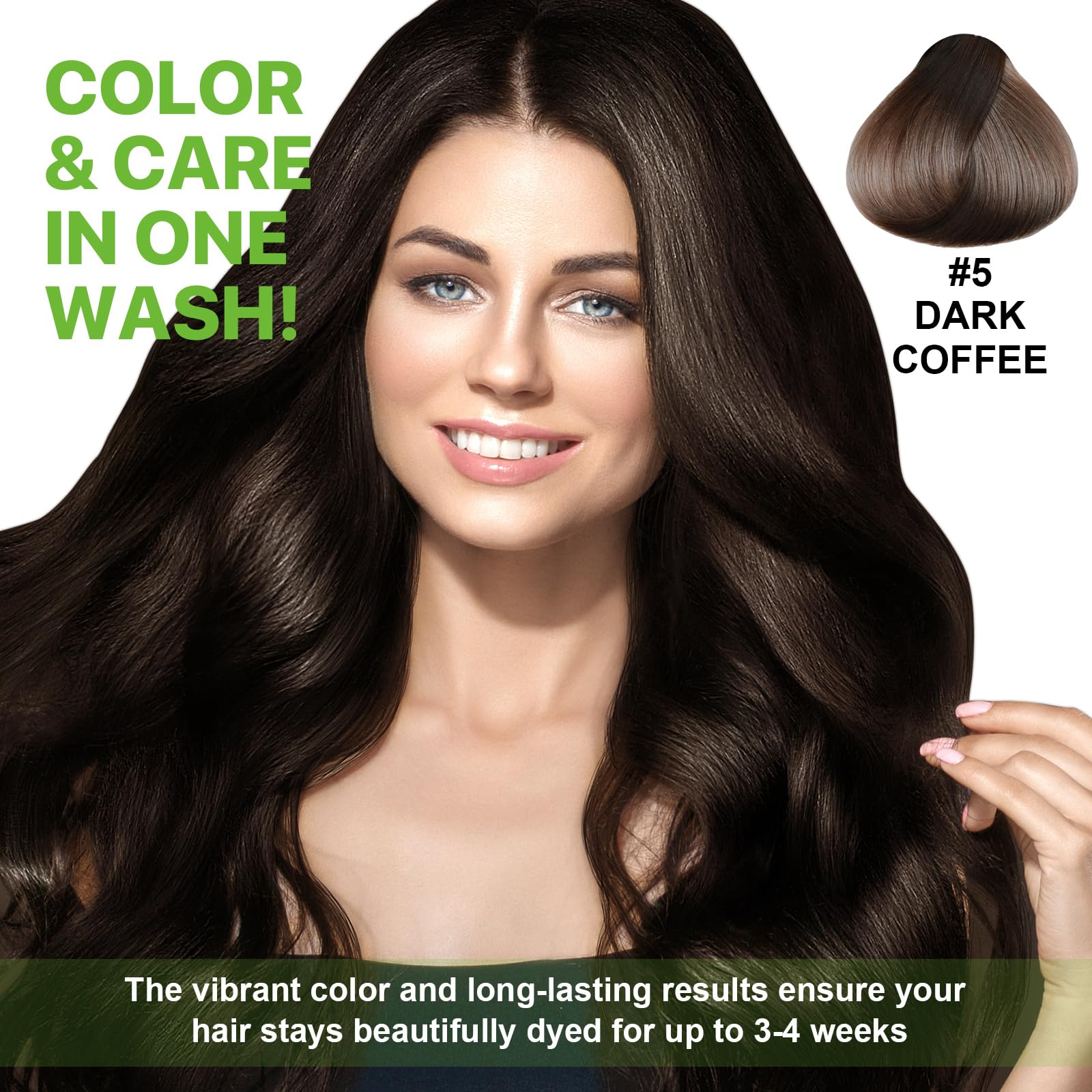 Instant Hair Dye Shampoo Dark Coffee, 500ml Color for Gray Coverage, Nature Herbal 3 in 1 for Men and Women, Long Lasting 16.9 Fl Oz