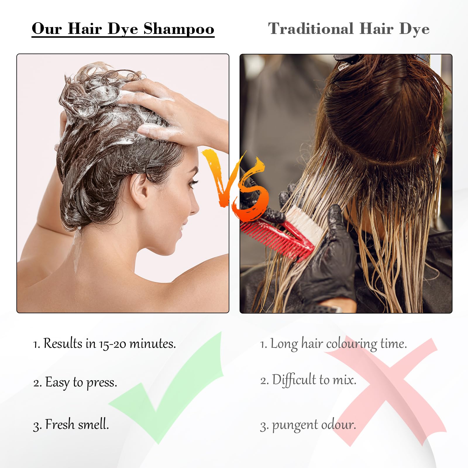 KAISASA Black Hair Dye Shampoo 3 in 1, Hair Color Shampoo for Cover Grey Hair, Natural with Herbal Ingredient for Men and Women (Black)