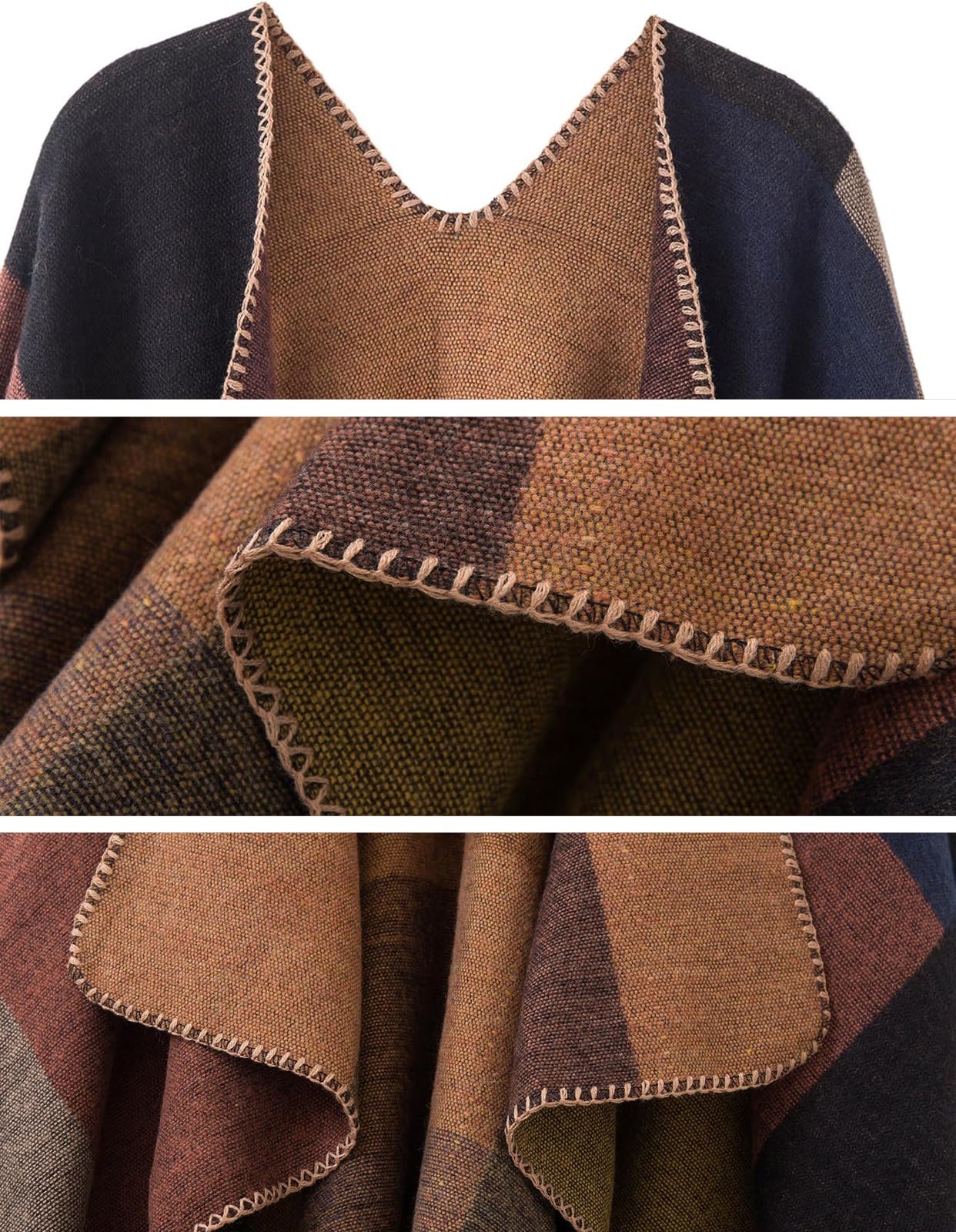 Women's Travel Plaid Shawl Wraps Open Front Poncho Cape Warm Oversized Sweaters Casual Cardigan Shawls for Fall Winter,Series 01-Khaki