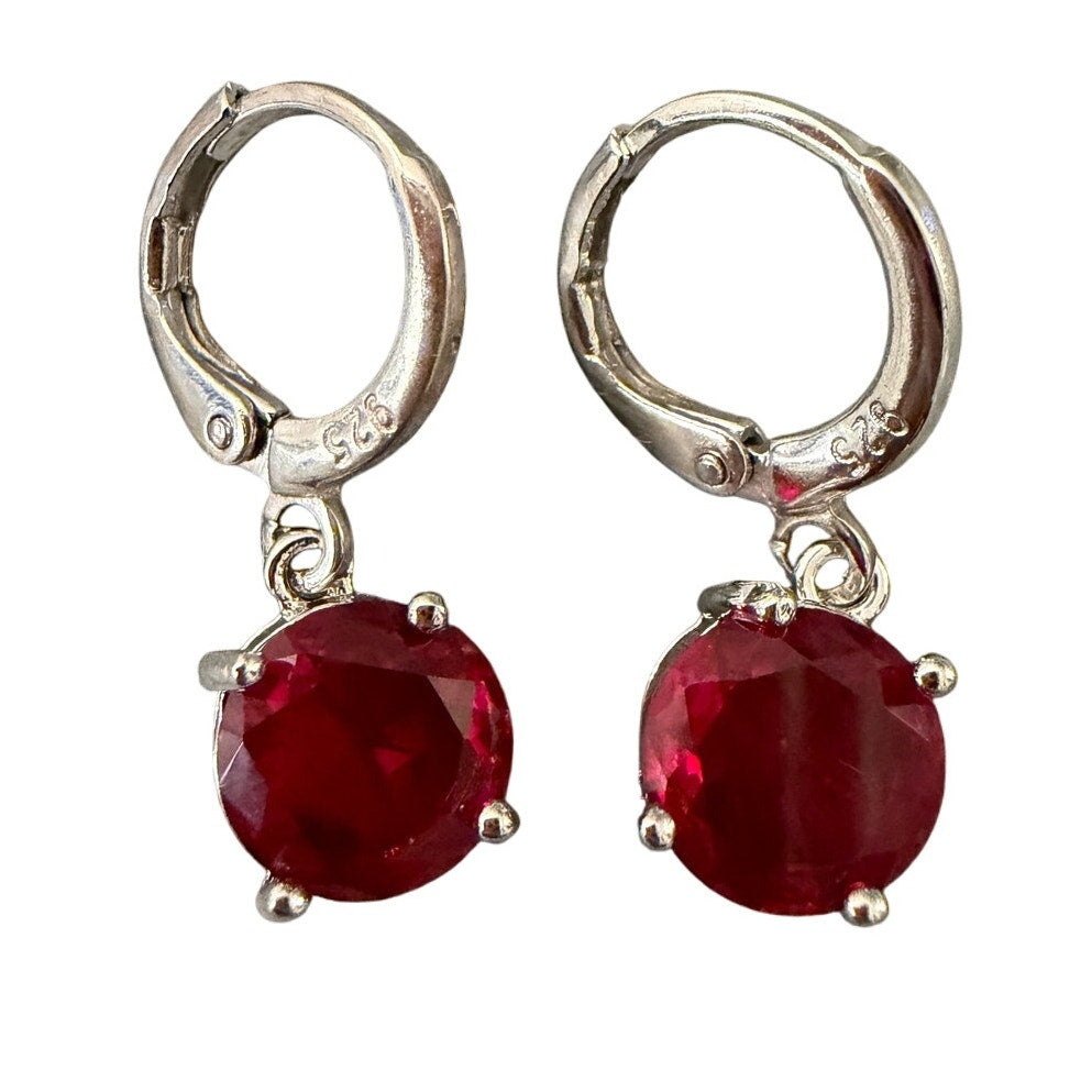Genuine 925 sterling silver Ruby Red CZ Drop Earring Sterling Lever-Backs