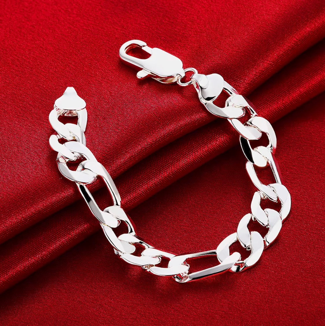 925 Sterling Silver Figaro Bracelet – 12MM, 8"