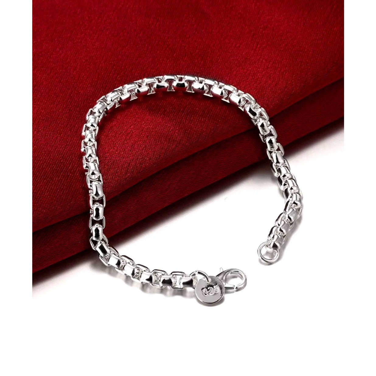 925 Sterling silver Stamped Round Lattice Chain 20CM Bracelet Women Man
