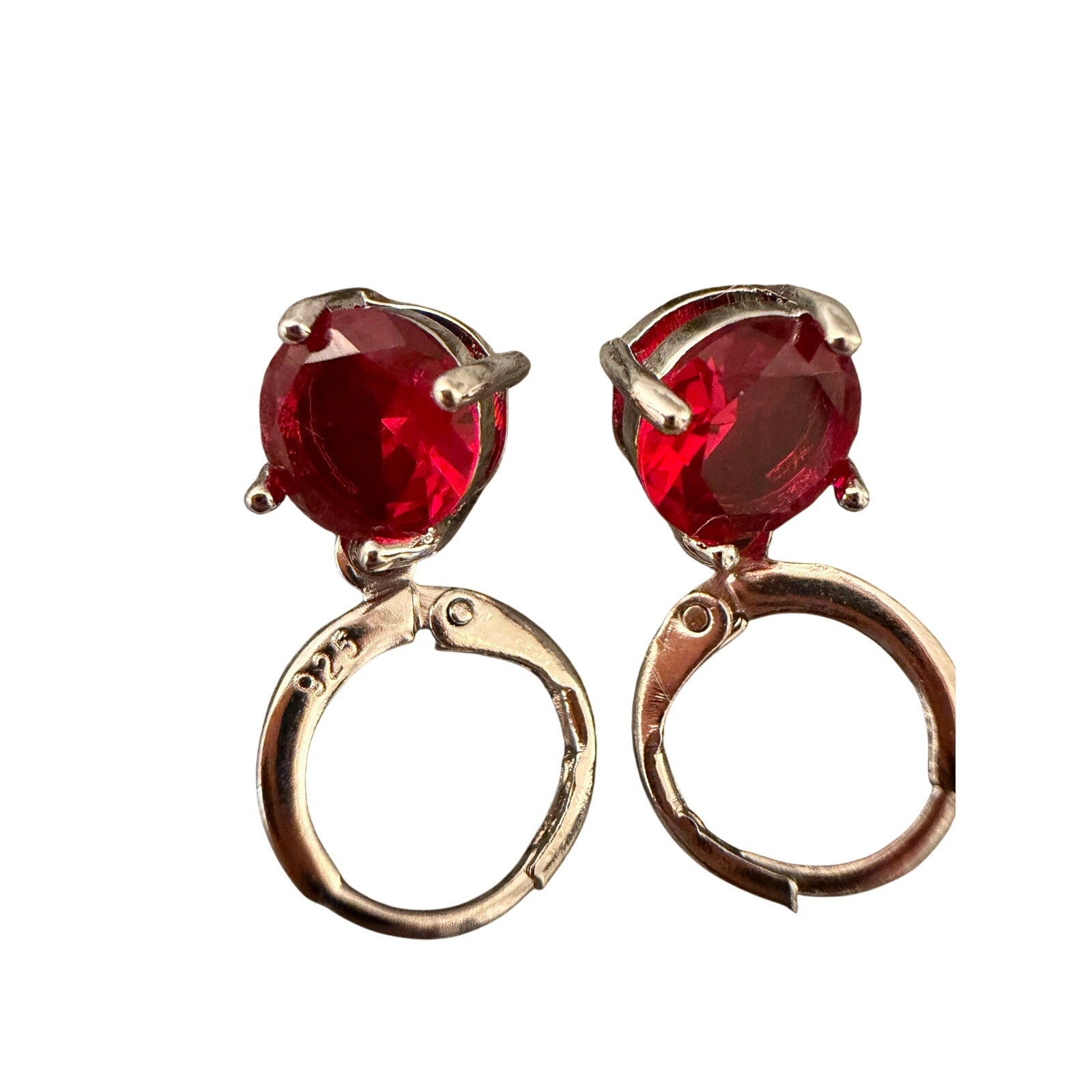 Genuine 925 sterling silver Ruby Red CZ Drop Earring Sterling Lever-Backs