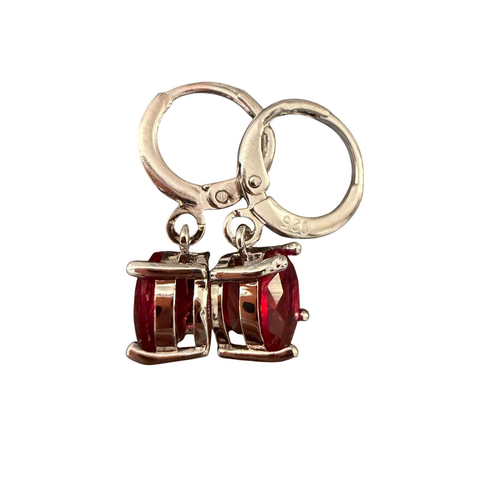 Genuine 925 sterling silver Ruby Red CZ Drop Earring Sterling Lever-Backs