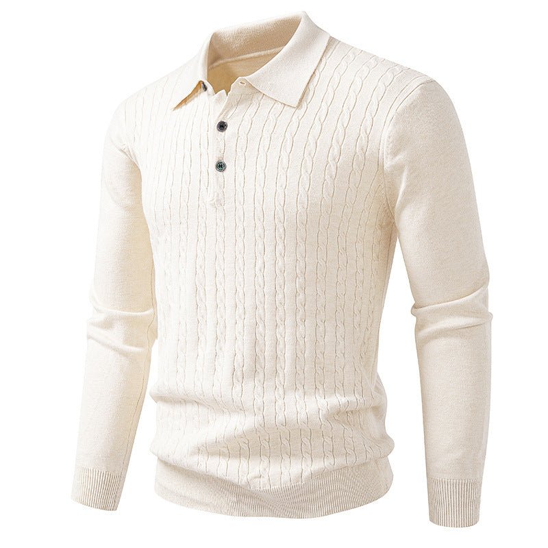 New Twisted Flower Men's Trendy Cardigan Solid Color Polo Collar Knitted Sweater Men