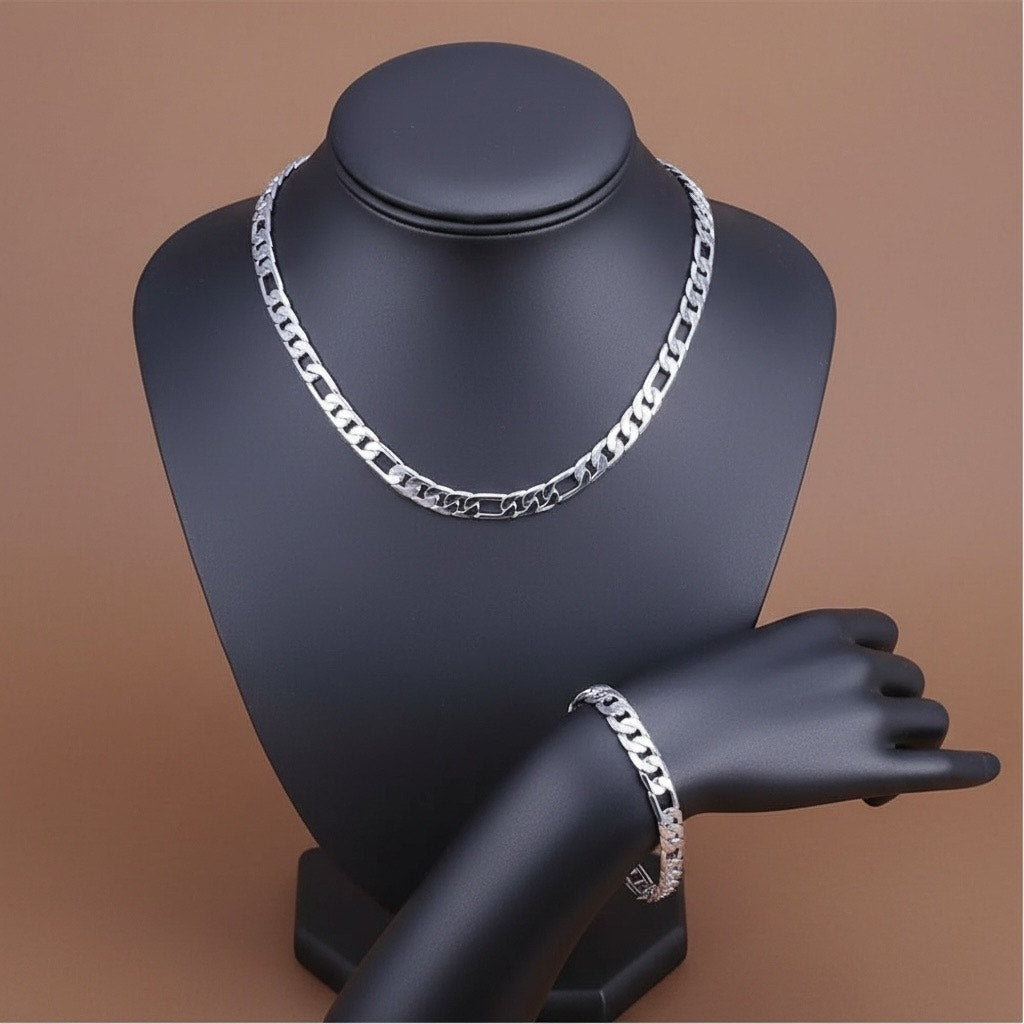 12MM Figaro Set 925 Sterling Silver 28” Necklace 7” Bracelet unisex Heavy