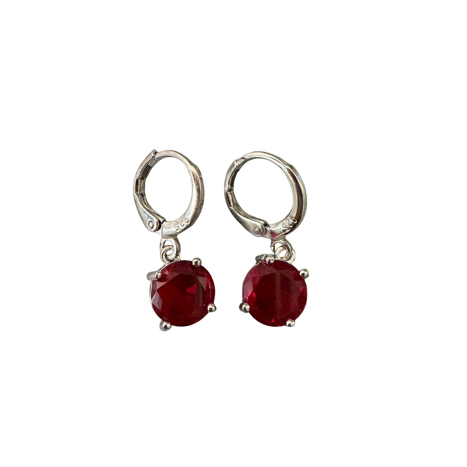 Genuine 925 sterling silver Ruby Red CZ Drop Earring Sterling Lever-Backs